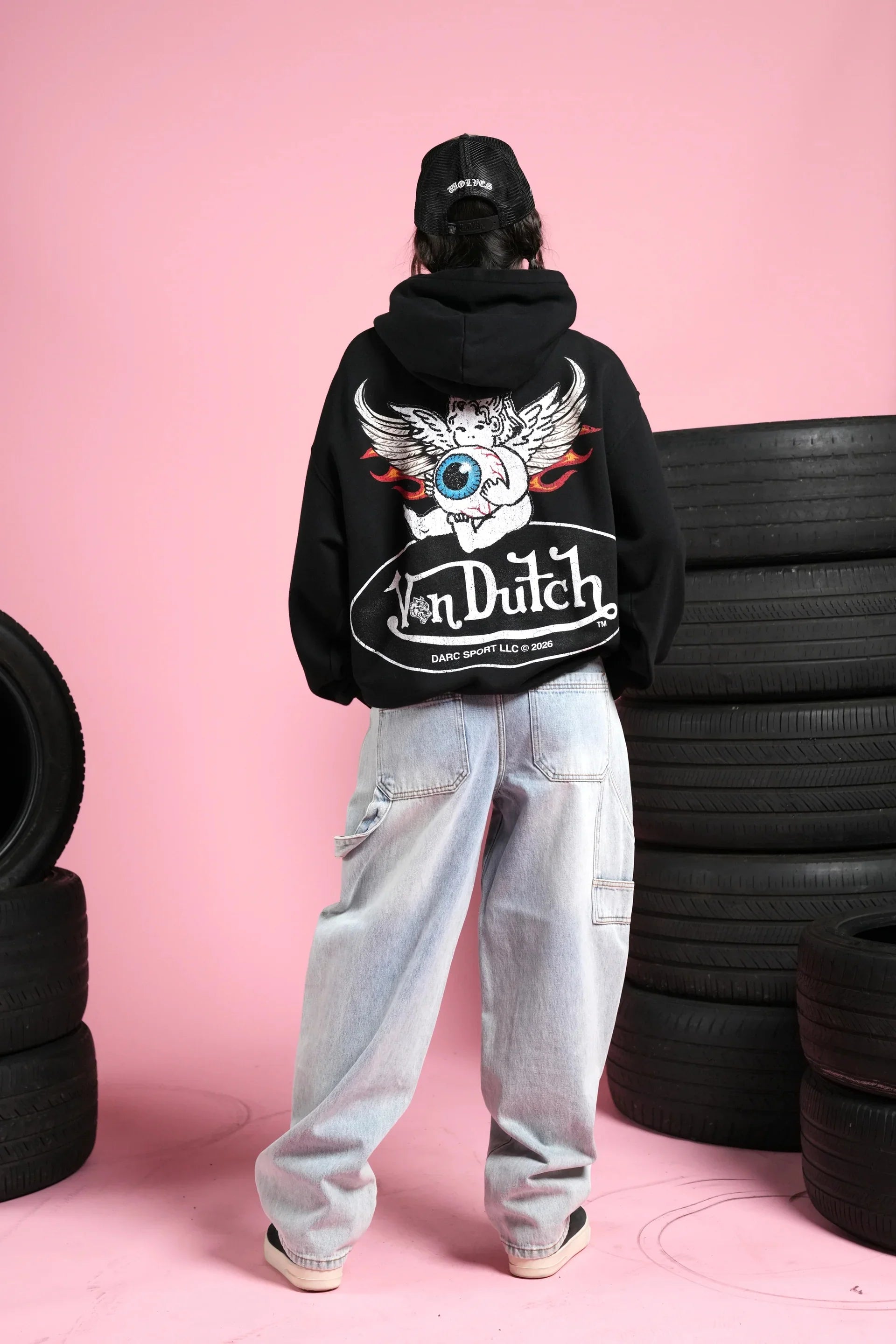 NEW Men Oversized Hoodies Eye Wings Wolves Print Vintage Heavyweight Pullover Streetwear Gothic Loose Hip Hop Hooded Sweatshirts
