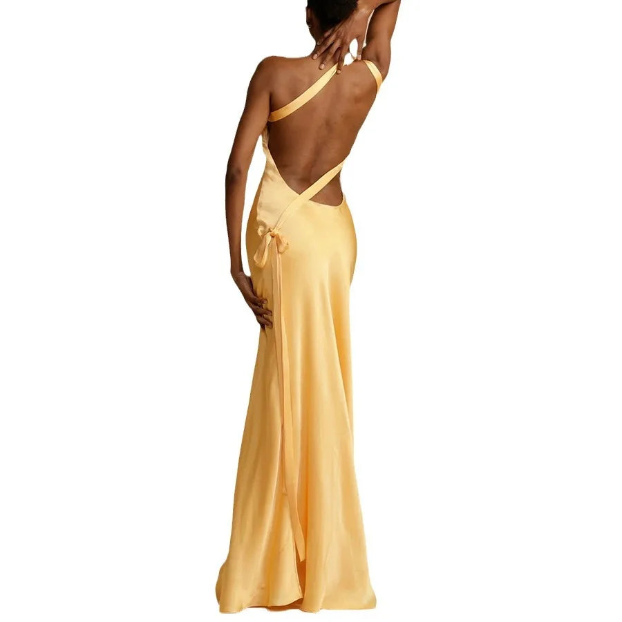 2026 Sexy Backless Maxi Dress Women's Solid Sleeveless Skew Collar Off-shoulder Elegant Party Evening Dresses for Ladies Vestido