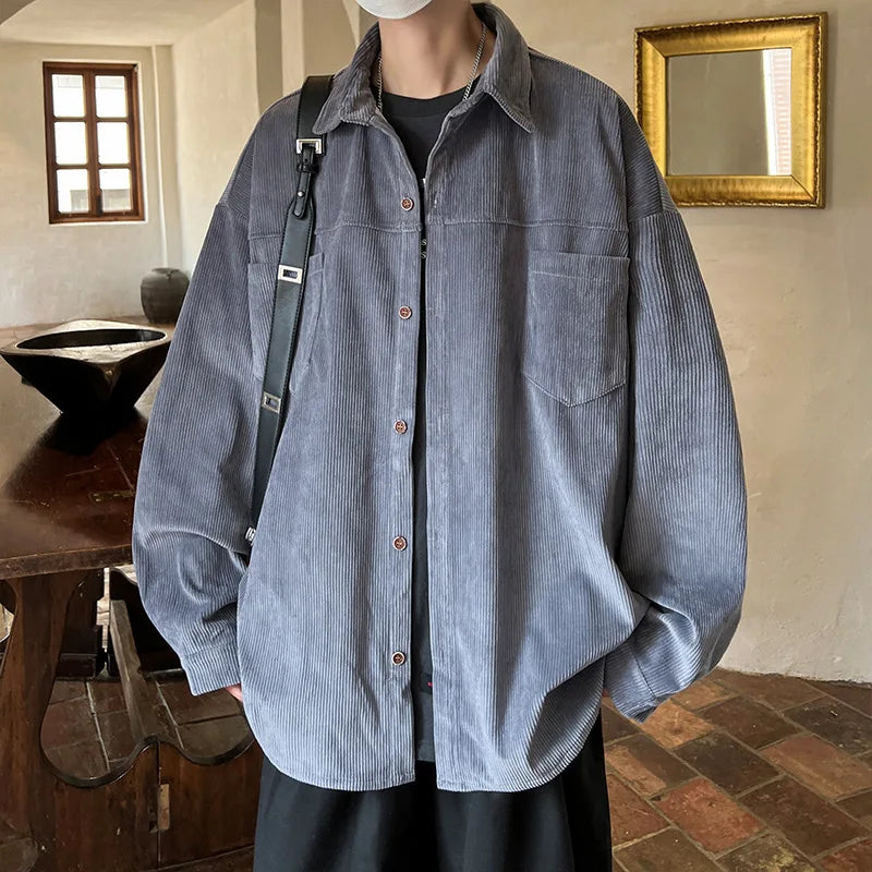 Corduroy Shirt Boys Spring Autumn American Retro Long-sleeved Shirt Japanese Casual Jacket