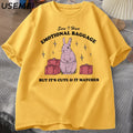 Sure I Have Emotional Baggage Funny Mental Health T Shirts Women Men Vintage Rabbit Tee Shirt Summer Short Sleeve Graphic Tees