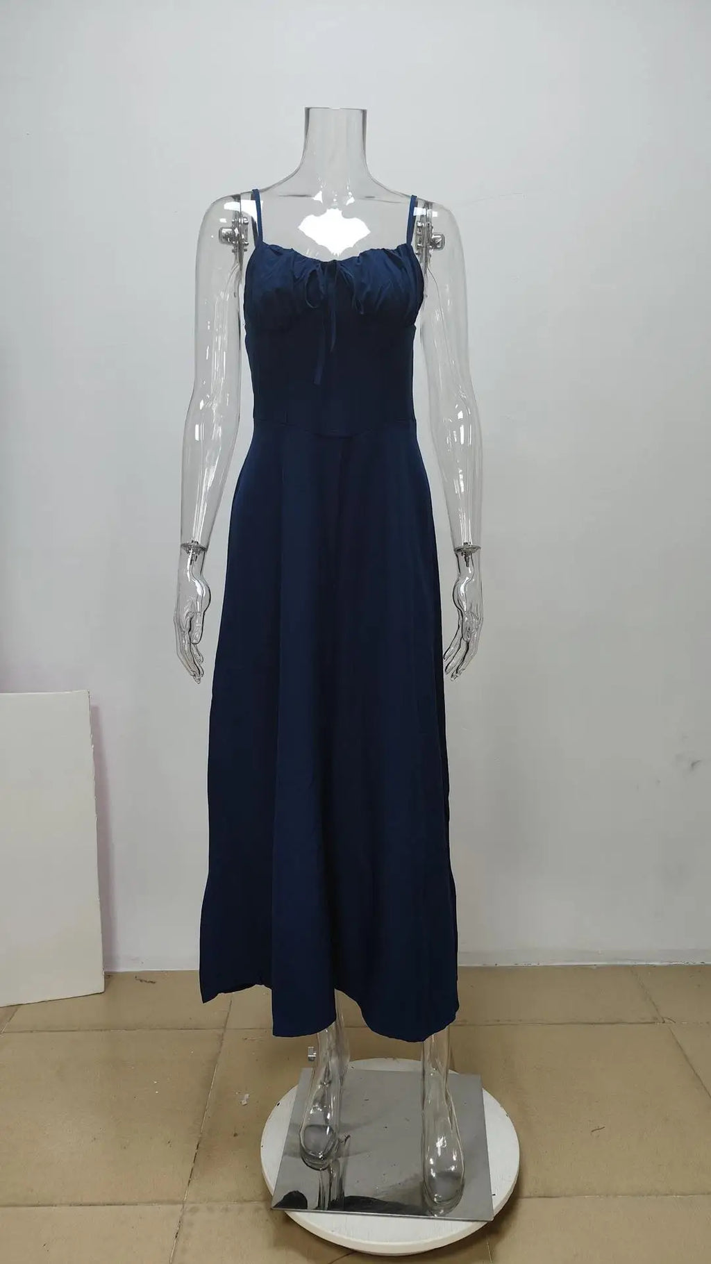 Elegant Strappy Sexy Backless Maxi Dress Women's Summer Fashion Solid Round Neck Pleated Waist Slim Evening Dress Long Dresses