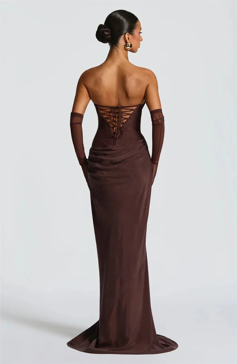 Off-shoulder Backless Sexy Maxi Dress Women Gown Elegant Scarf Collar Strapless Sleeveless Bodycon Club Party Dresses