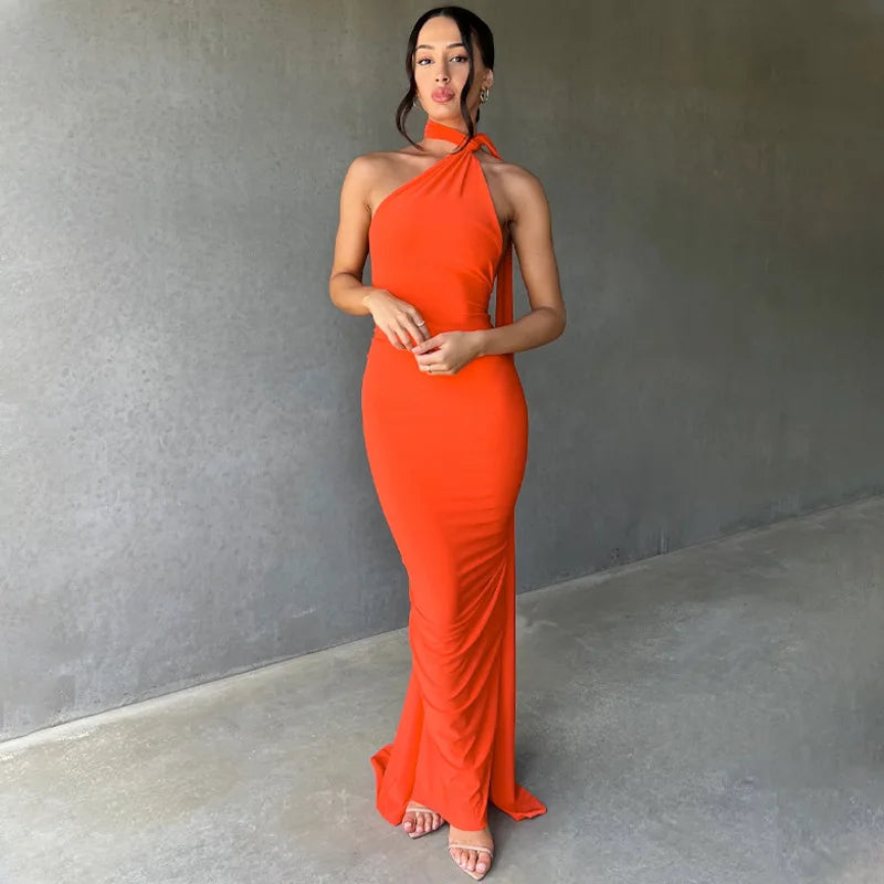 Sexy Backless Bodycon Long Dress Women's Halter Curvy Maxi Dresses Summer Evening Party Birthday Black New Summer White Burgundy