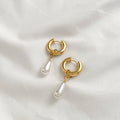 Baroque Pearls Shape Pendant Drop Earrings for Women Gold Plated Stainless Steel Round Circle Huggies Earring Fashion Jewelry