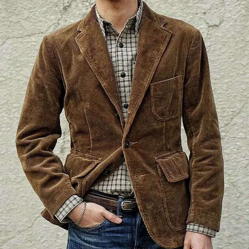 Corduroy Men's Casual Blazer  New Fashion Male's Fit Slim Jackets Black Brown Solid Coats Men Outwear Suit Vetement Homme