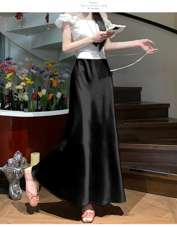 Satin Midaxi Skirt For Women Flowy Mermaid Trumpet Hem, High Waist, A Line Fit Spring Summer Autumn New Skirts