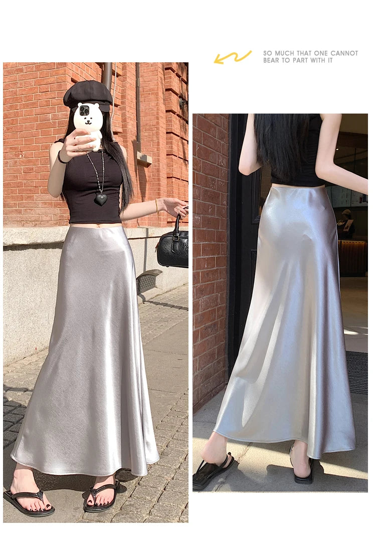 Satin Midaxi Skirt For Women Flowy Mermaid Trumpet Hem, High Waist, A Line Fit Spring Summer Autumn New Skirts