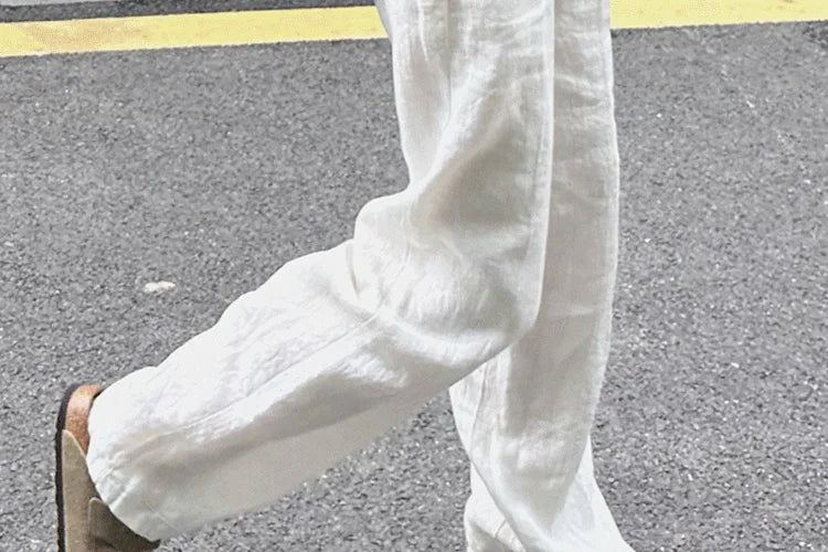 Women's Linen Wide Leg Pants Spring Summer Thin Loose Casual Straight Trousers Comfortable White