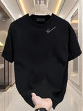 Men Oversized Minimal Vertical Stripes T Shirt 100% Cotton Chest Small Graphic Tees Basic Casual Streetwear Unisex Tops