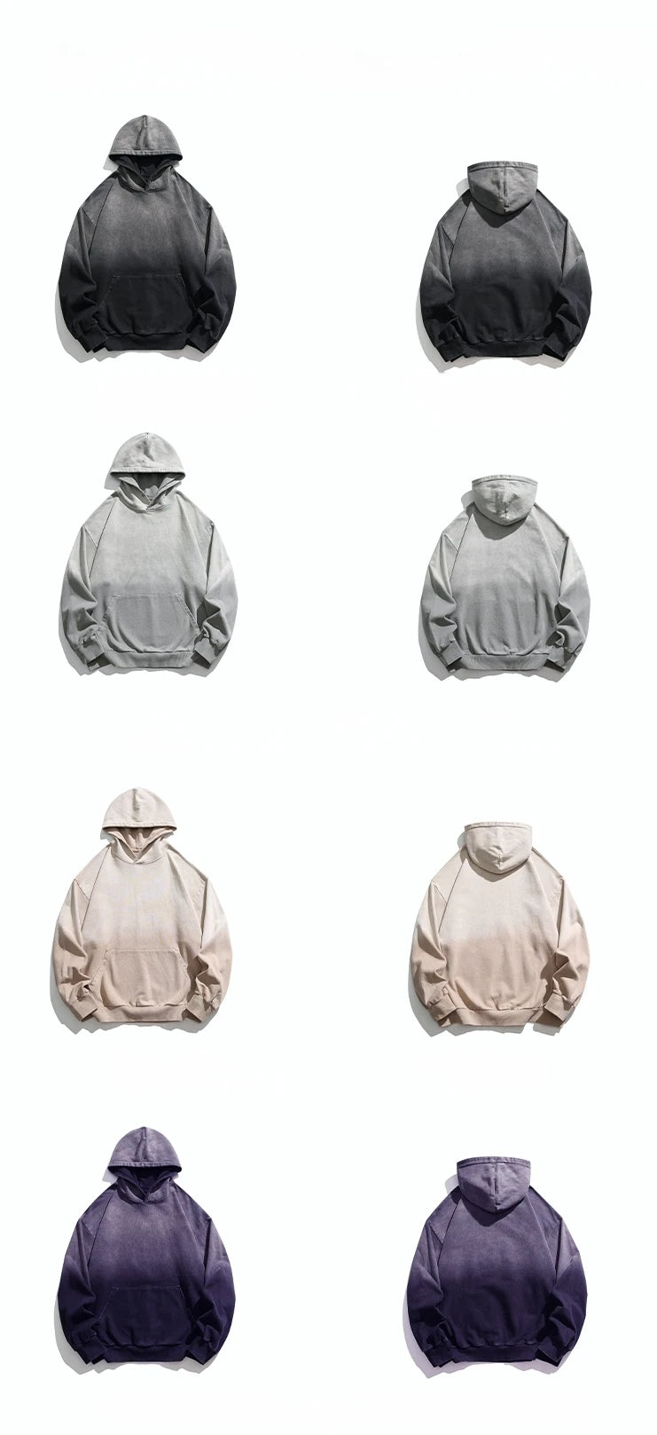 Mens Heavyweight Cotton Hoodie Oversized Streetwear Spring Autumn Garment Dyed Washed Ombre Pullover High Quality Sweatshirt