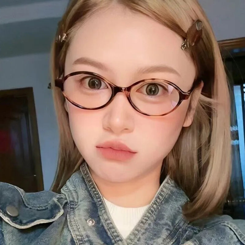 Glasses Frame Nerd Oval Student Anti-Blue Light Small Frame Myopia Prescription Glasses Photochromic Glasses