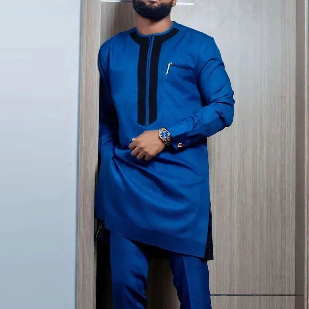 Wedding Suit For Men White Embroidered Pocket Top Pants Ensemble Homme African Traditional Casual Wear 2Pcs Sets Kaftan Outfits