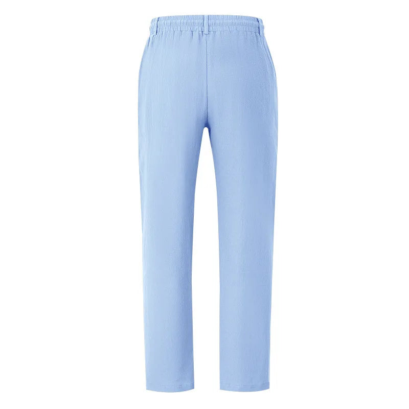Men's Boho Linen Blend Wide Leg Pants High Waist Drawstring Button Fly Loose Fit Trousers with Side Pockets