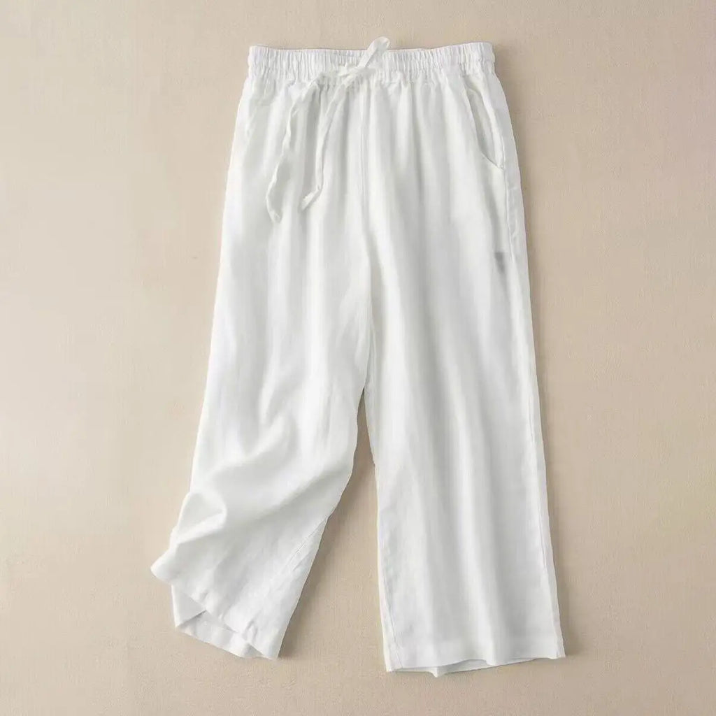 Women's Linen Wide Leg Pants Spring Summer Thin Loose Casual Straight Trousers Comfortable White