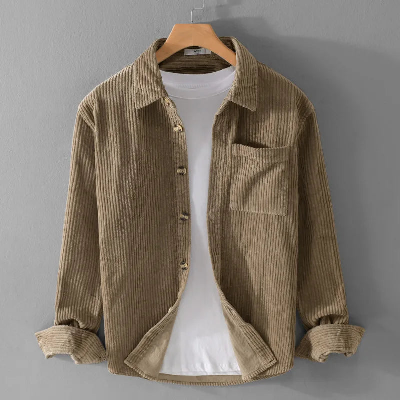 Men's Retro Corduroy Casual Shirt Jacket New Men's Corduroy Long Sleeve Shirt Jacket Casual Fashion Streetwear Lapel Coat