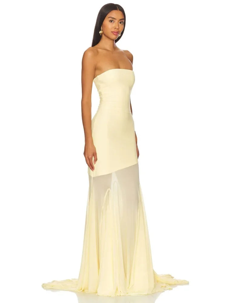 Off-shoulder Strapless Sexy Maxi Dress Women Gown Fashion Elegant Mesh Sleeveless Backless Bodycon Club Party Dresses 2025