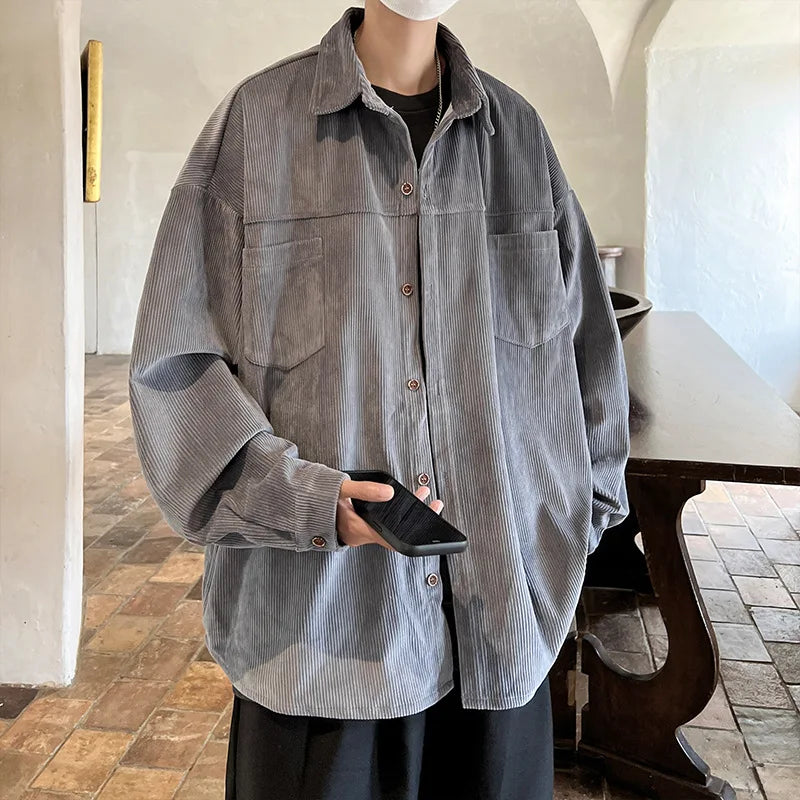 Corduroy Shirt Boys Spring Autumn American Retro Long-sleeved Shirt Japanese Casual Jacket