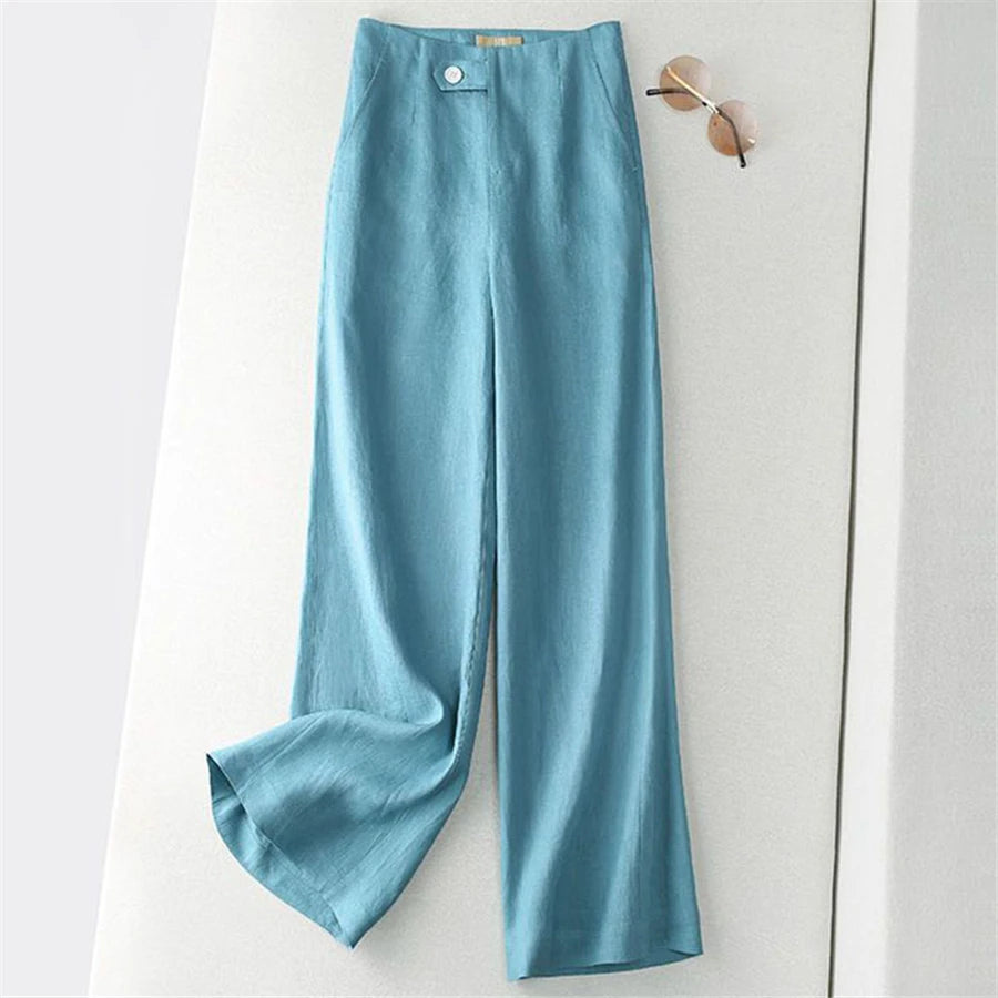 Oversize Linen Wide Leg Pants Womens Casual Straight Pantalones Spring Korean Fashion Spodnie Loose High Waist Trouses New