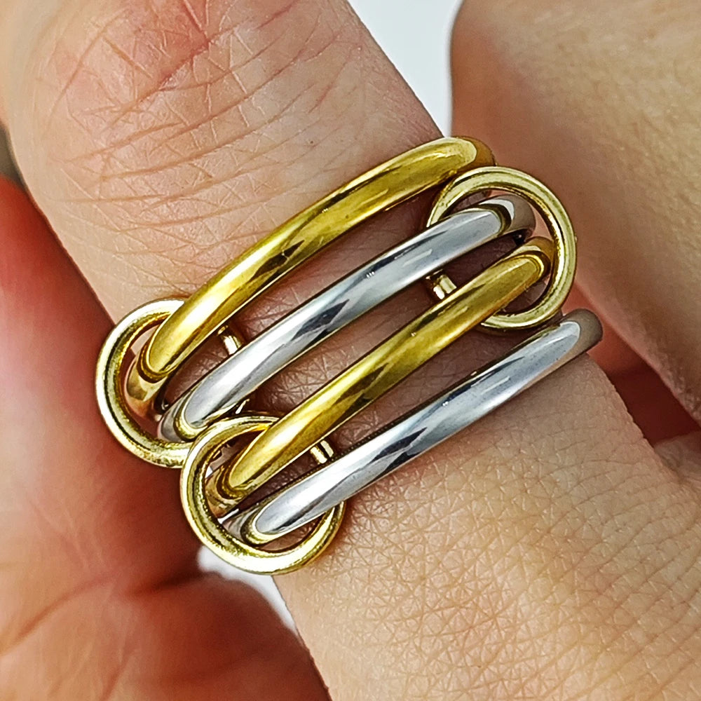 Stainless Steel Stack Rings Kit For Women Simple Four-pieces Link Chain Spinelli Ring Designer T Show Cocktail Party Jewelry