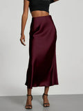 Women's Satin Midi Skirt, High‑waisted Slim Straight, Elegant Draping, Mature Versatile for Commute, Vacation & Parties
