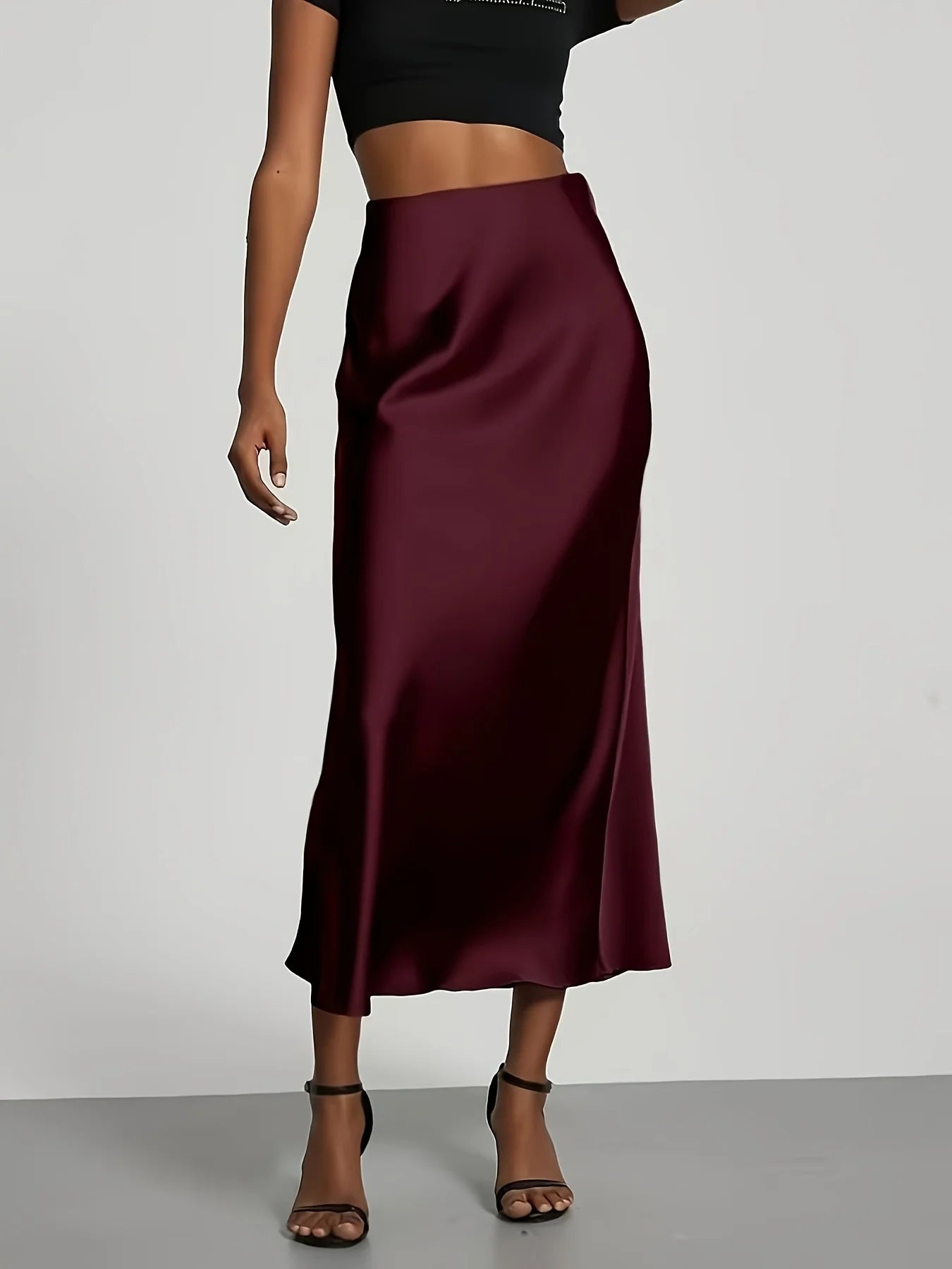 Women's Satin Midi Skirt, High‑waisted Slim Straight, Elegant Draping, Mature Versatile for Commute, Vacation & Parties