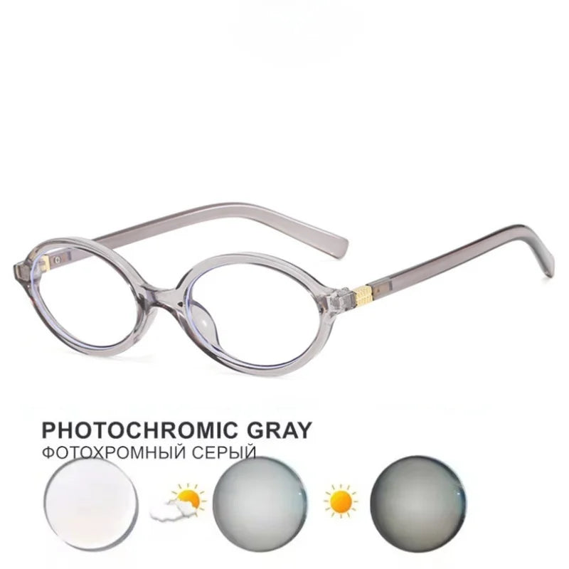 Glasses Frame Nerd Oval Student Anti-Blue Light Small Frame Myopia Prescription Glasses Photochromic Glasses