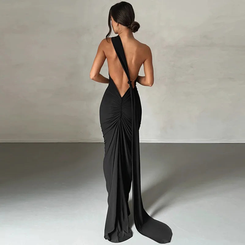Sexy Backless Bodycon Long Dress Women's Halter Curvy Maxi Dresses Summer Evening Party Birthday Black New Summer White Burgundy