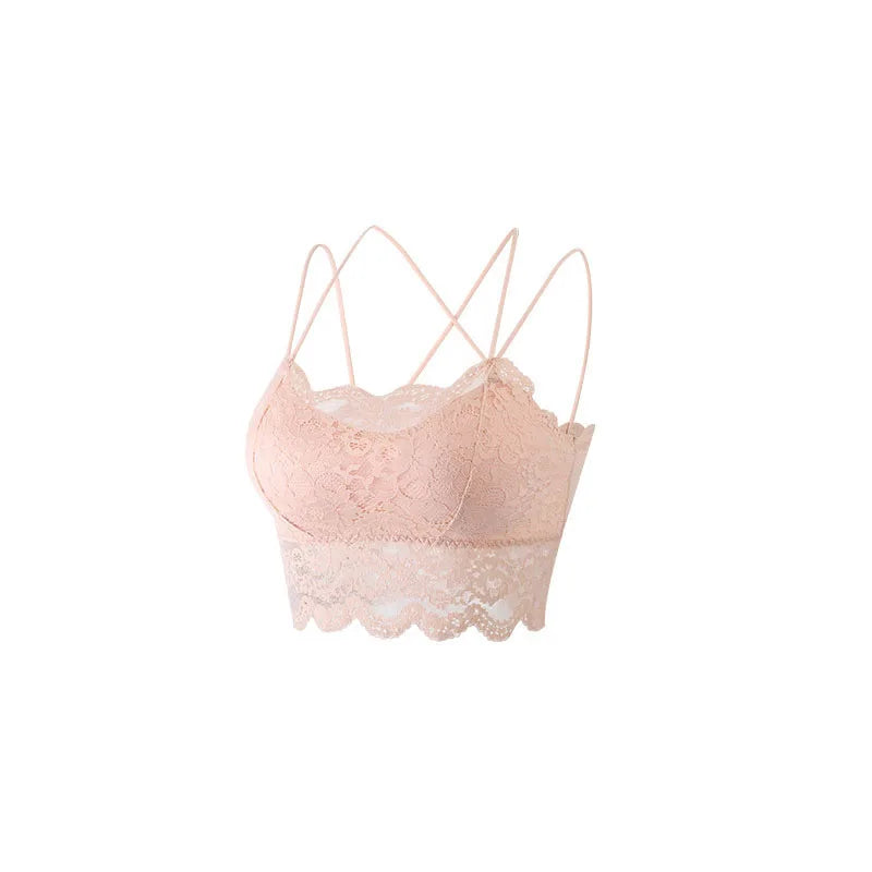 Ladies' Summer Sexy Backless Lace Camisole Underwear Underwire Bra Without Steel Rings Shoulder Straps For Support Breathable