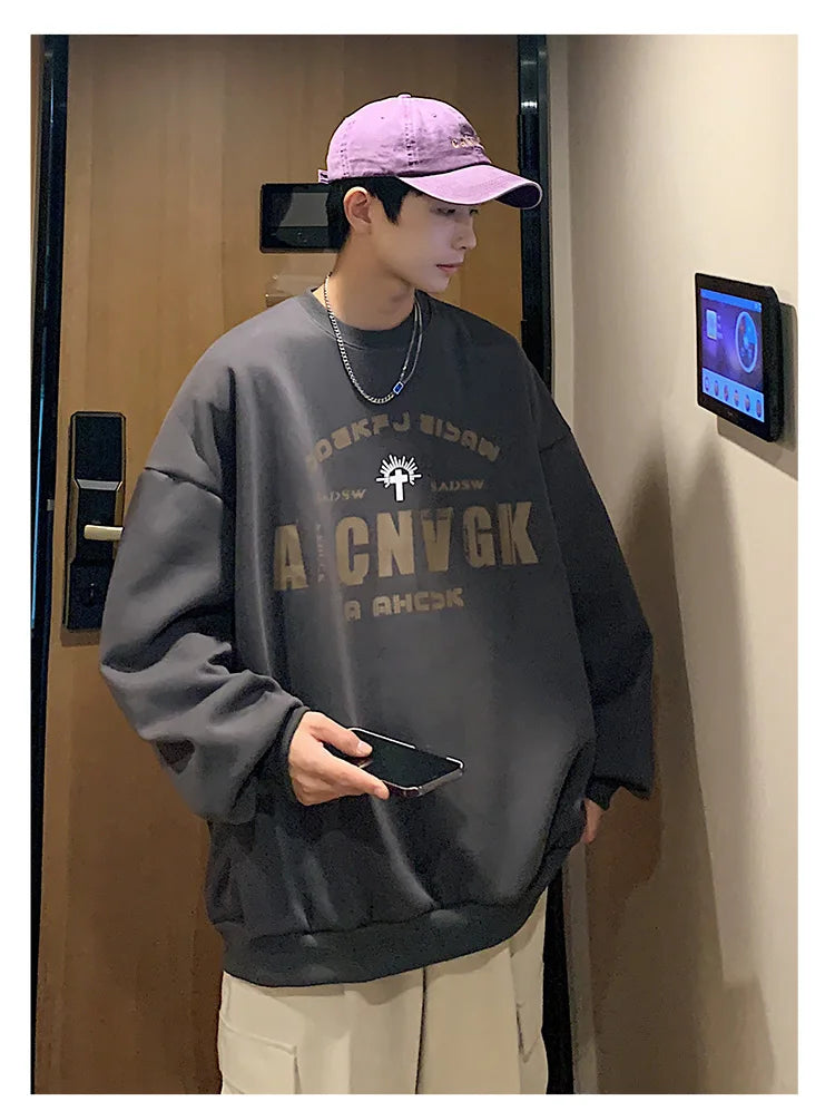 2025 Oversize Hoodies Men Fashion New Loose Pullover O-neck Youthful Vitality Letter Print Long Sleeve Streetwear Tops S-3XL