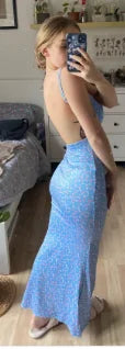 Backless Slip Floral Maxi Long Dress Women 2025 Summer Trendy Retro Sexy Sleeveless Low Cut Bodycon Beach Party Sundress
