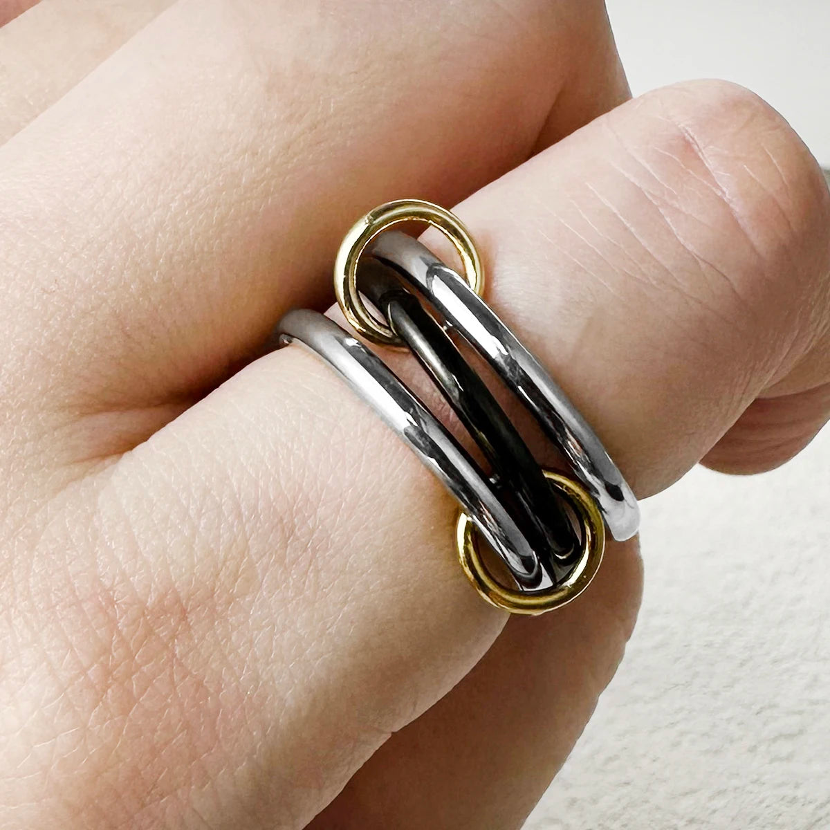 INS 3pcs Multi Layers Rings Stack Set Black Gold Double Color Stainless Steel Stacking Ring Simple For Women Trendy Jewelry Gift