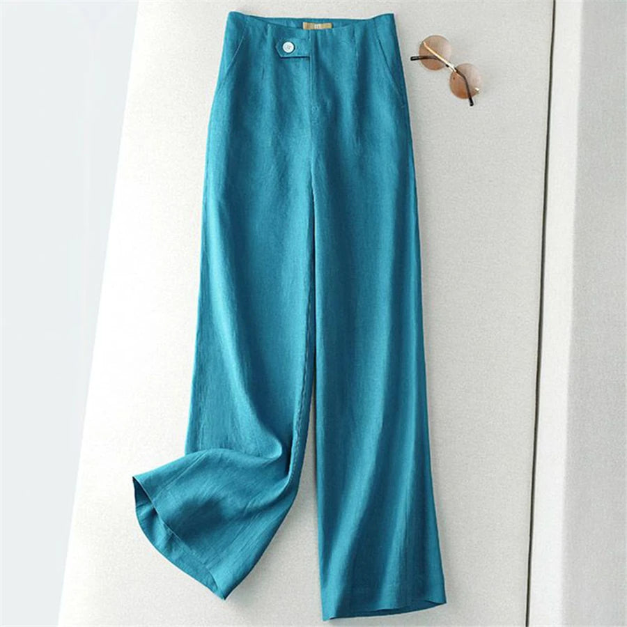 Oversize Linen Wide Leg Pants Womens Casual Straight Pantalones Spring Korean Fashion Spodnie Loose High Waist Trouses New