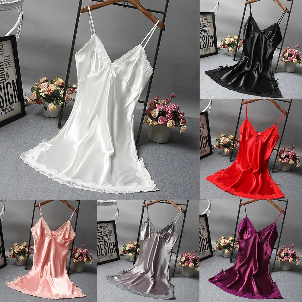 Ladies Wrap Dress Women Nightwear Breathable Lightweight Lingerie Sleepwear Nightdress Robe Satin Soft Fashion