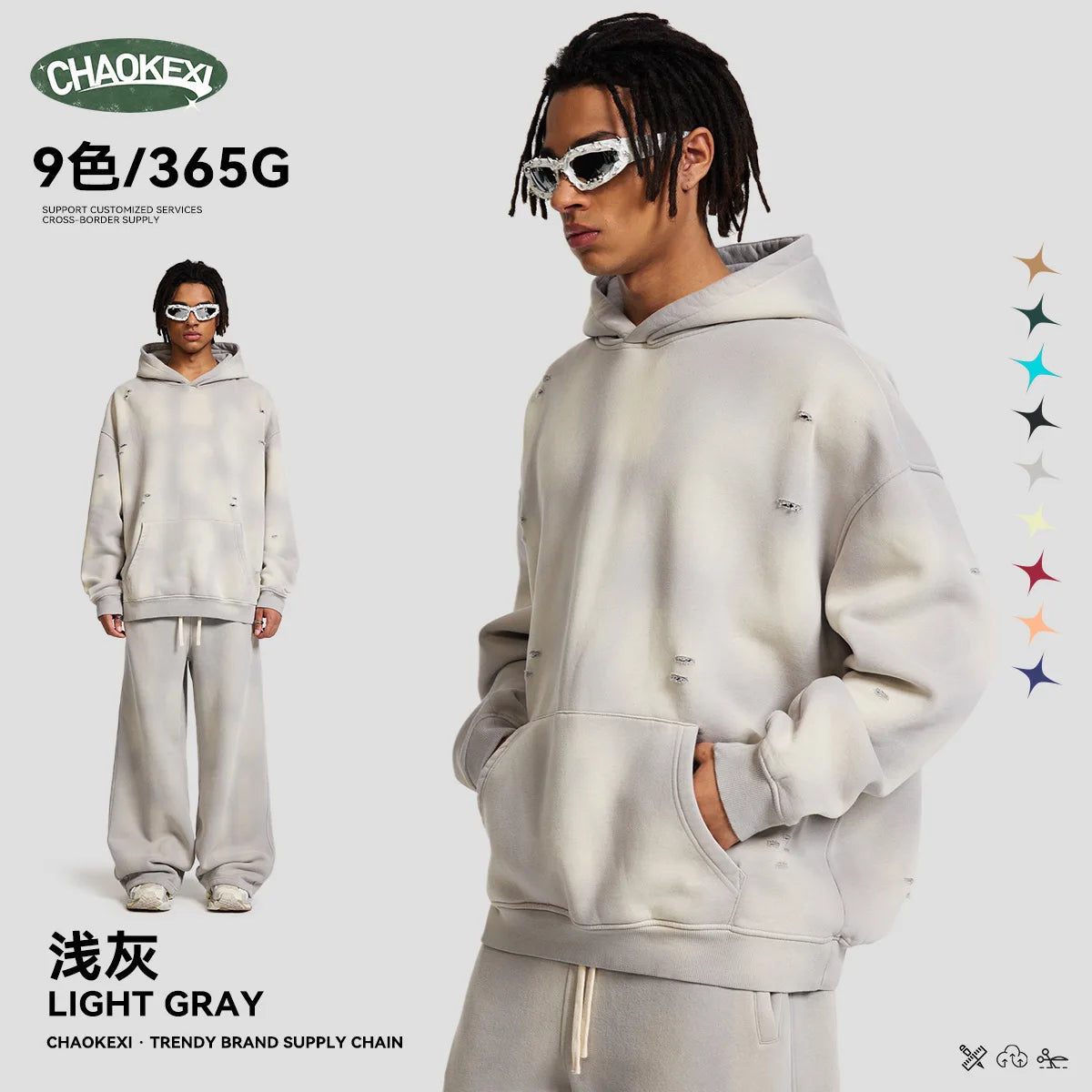 Oversized Hoodies Men Vintage Streetwear Acid Wash Ripped Hoodie Heavyweight Fleece Sweatshirt Pullover Thickened Winter Clothes