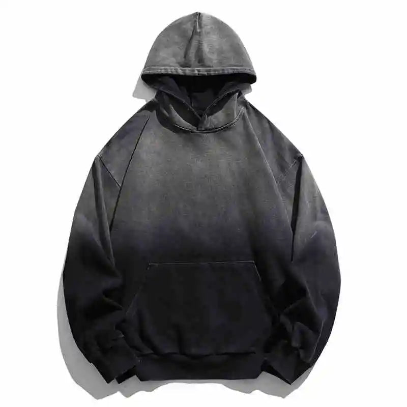 Mens Heavyweight Cotton Hoodie Oversized Streetwear Spring Autumn Garment Dyed Washed Ombre Pullover High Quality Sweatshirt