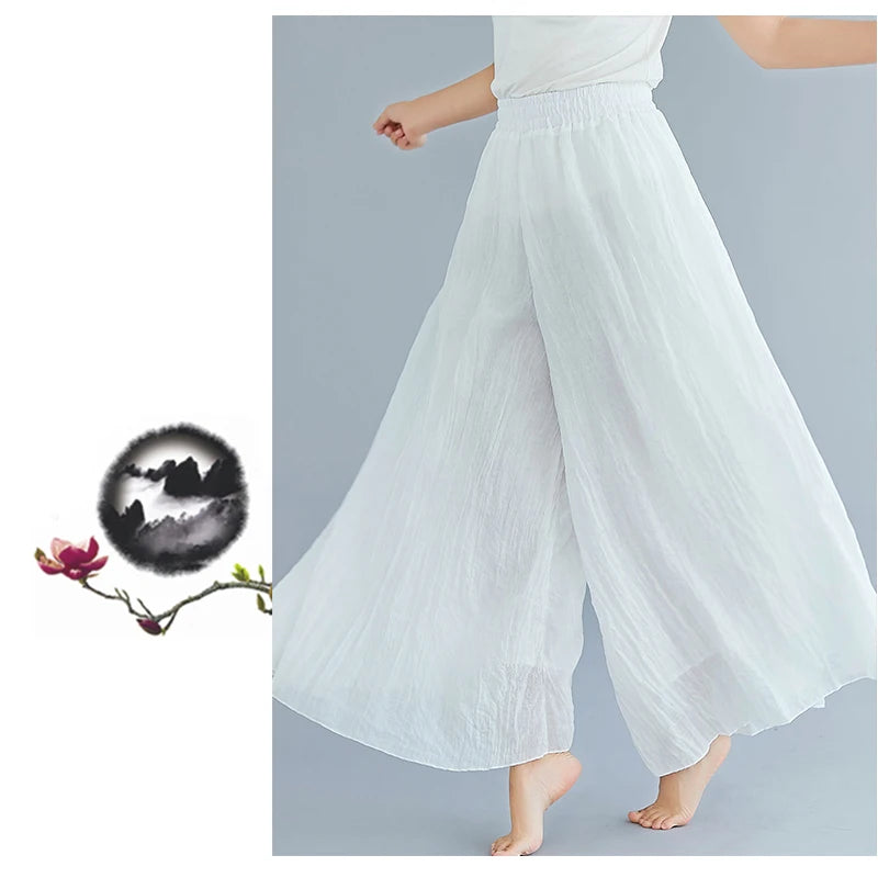 Cotton Linen Wide Leg Pants for Women Summer Casual Loose Pants High Waist Big Swing Skirt Capris Women Clothing PT-565