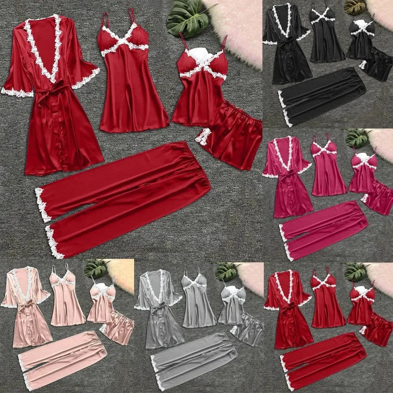 Ladies Underwear Women'S Sexy Nightgown Set 5-Piece Women Sexy Garter Lingerie Set Robes Lace Bodysuit Deep-V Neck Underwear