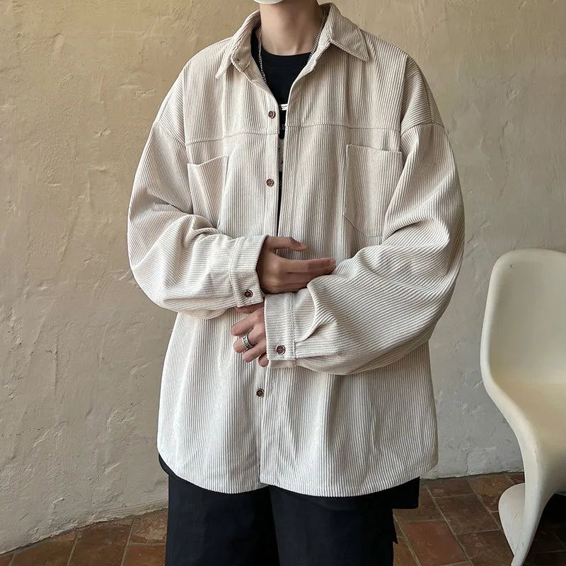 Corduroy Shirt Boys Spring Autumn American Retro Long-sleeved Shirt Japanese Casual Jacket