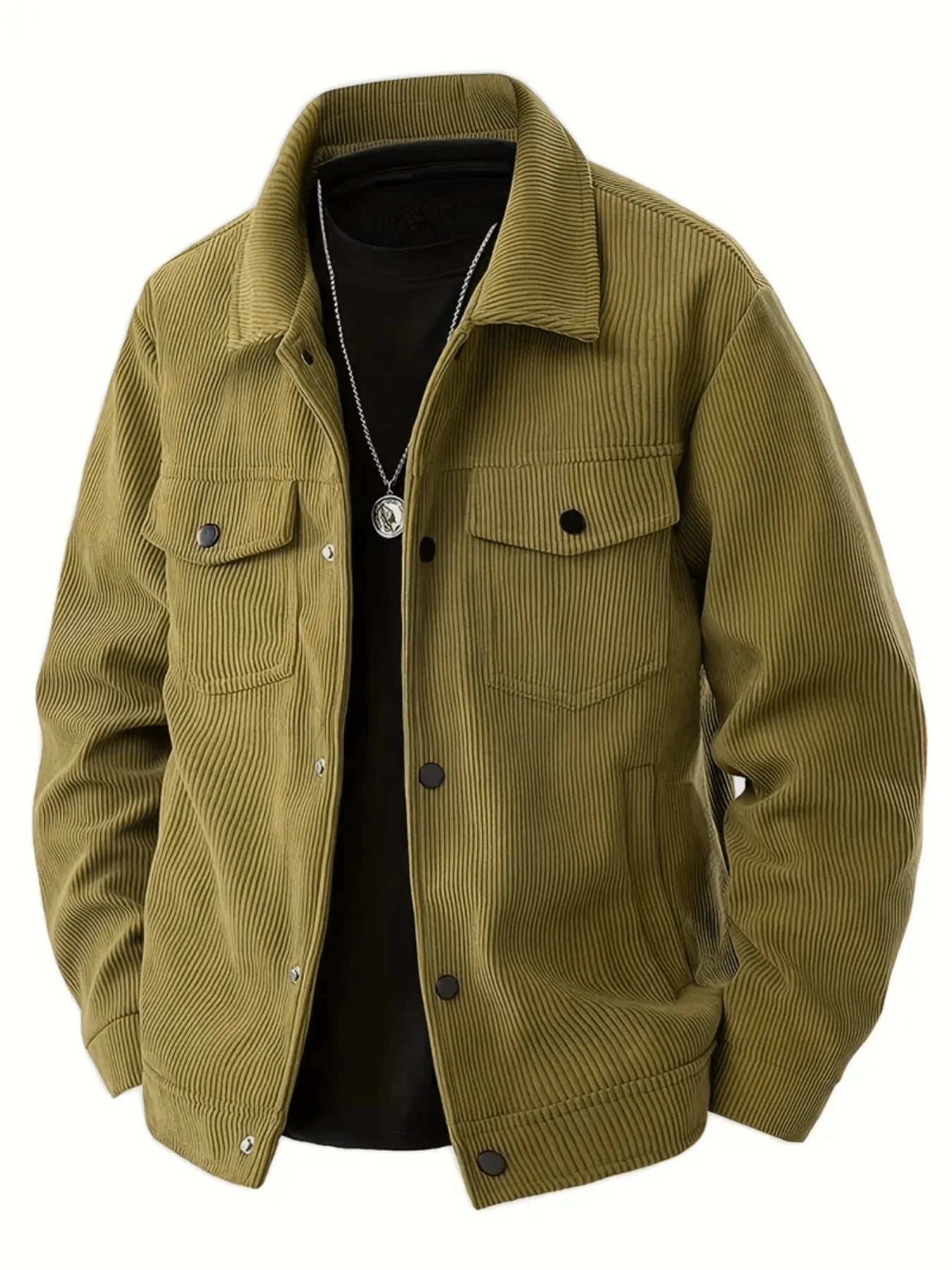 Men's Corduroy Trucker Jacket, Turn Down Collar Button Down Chest Pocket Casual Vintage Streetwear Coat