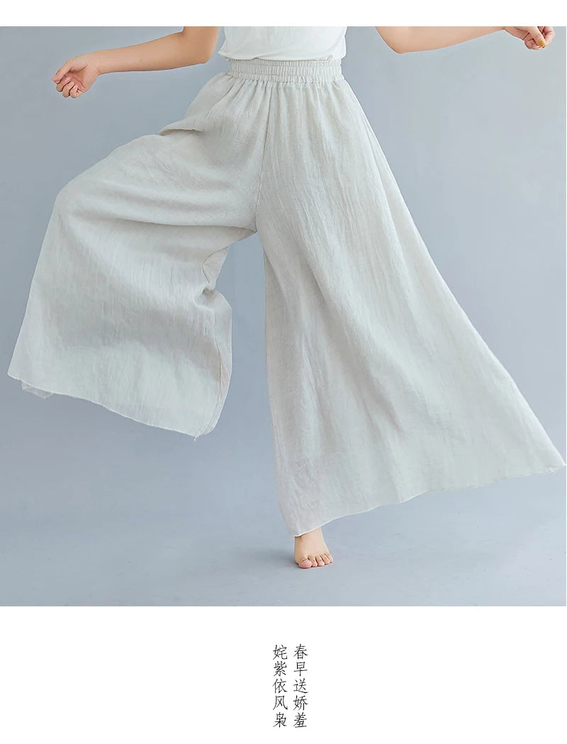 Cotton Linen Wide Leg Pants for Women Summer Casual Loose Pants High Waist Big Swing Skirt Capris Women Clothing PT-565