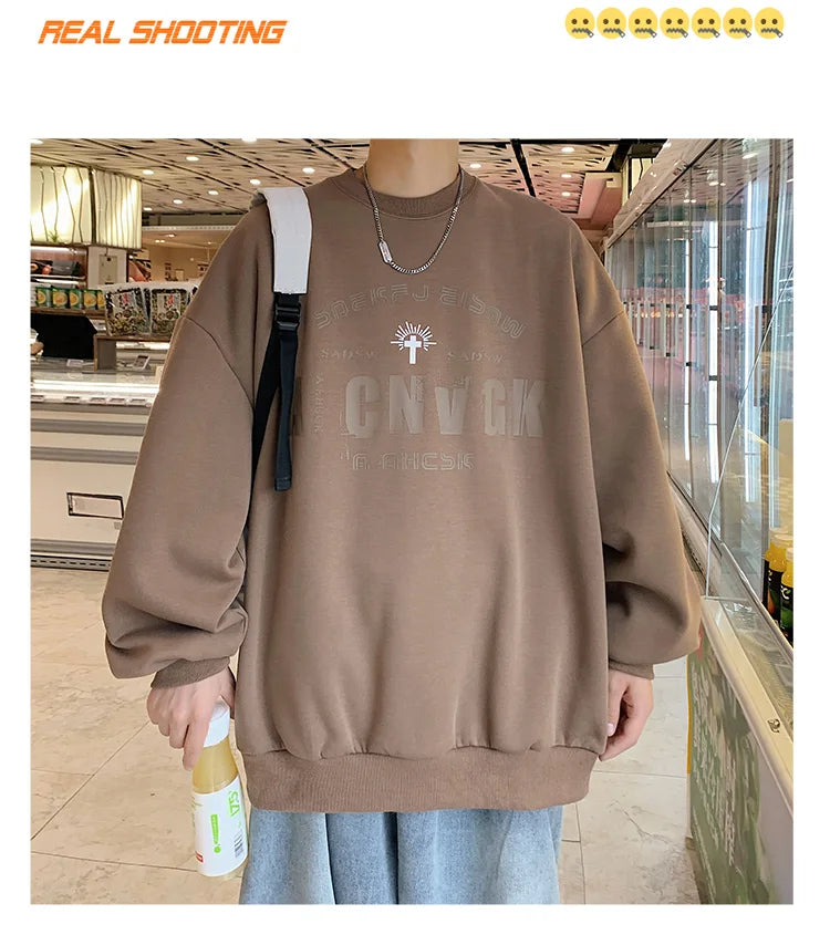 2025 Oversize Hoodies Men Fashion New Loose Pullover O-neck Youthful Vitality Letter Print Long Sleeve Streetwear Tops S-3XL