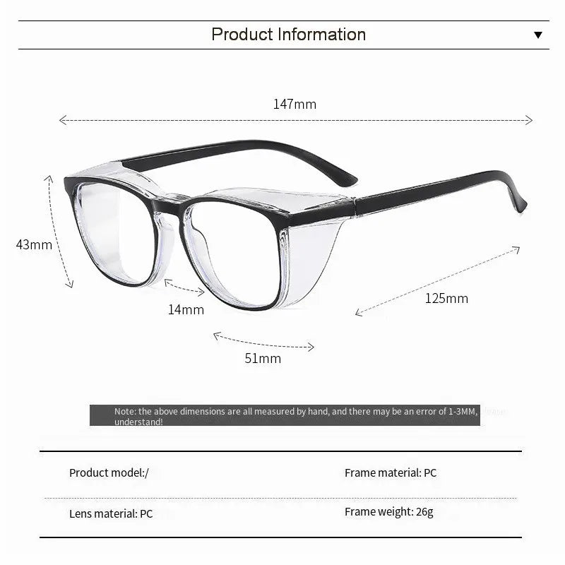 Clear Safety Glasses Women Square Anti Fog Blue Light Blocking Glasses Scratch Resistant Work Glass For Men & Nurse