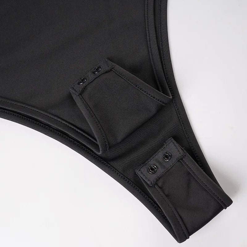 Hooded Bodysuit V-neck Body Feminino Long Sleeve Lingerie Sexy Tops Women Y2k Clothes Solid Black One-pieces Bustier Rave Outfit