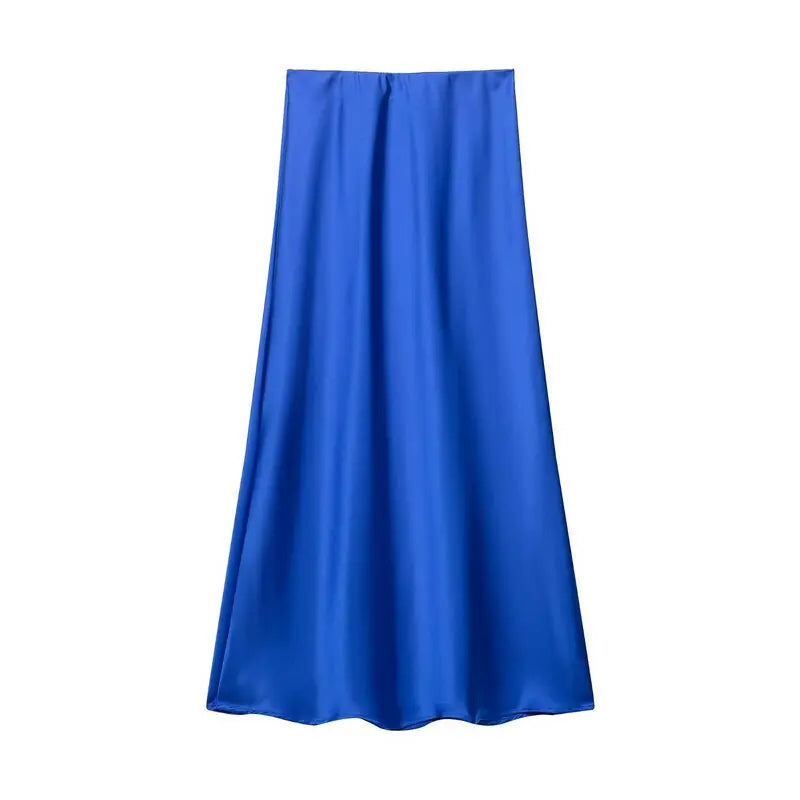 Silk Satin High Waist Slimming Casual Midi Skirt Pure Color Spring 2025 Women's Faion f-length A-line Skirt