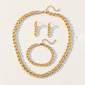 Stainless Steel Minimalist Cuban Chain Necklace, Earrings, And Bracelet Set Women's Fashionable, Unique, Trendy Vintage Jewelry