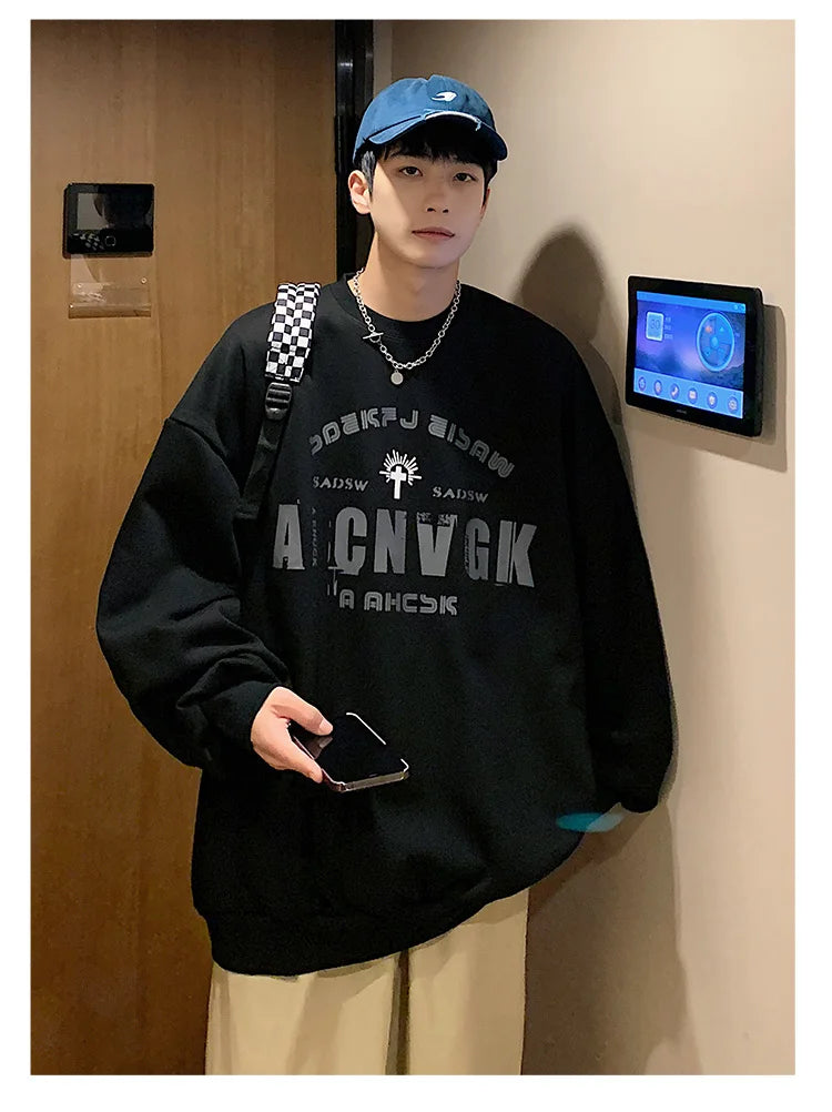 2025 Oversize Hoodies Men Fashion New Loose Pullover O-neck Youthful Vitality Letter Print Long Sleeve Streetwear Tops S-3XL