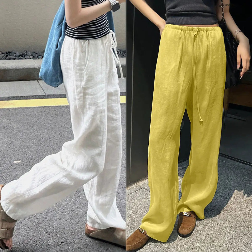 Women's Linen Wide Leg Pants Spring Summer Thin Loose Casual Straight Trousers Comfortable White