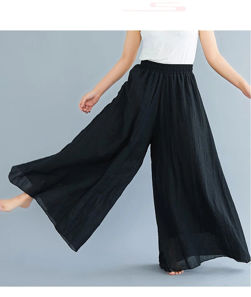 Cotton Linen Wide Leg Pants for Women Summer Casual Loose Pants High Waist Big Swing Skirt Capris Women Clothing PT-565