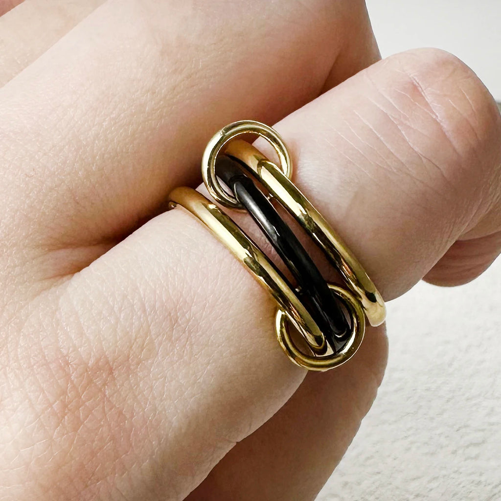 INS 3pcs Multi Layers Rings Stack Set Black Gold Double Color Stainless Steel Stacking Ring Simple For Women Trendy Jewelry Gift