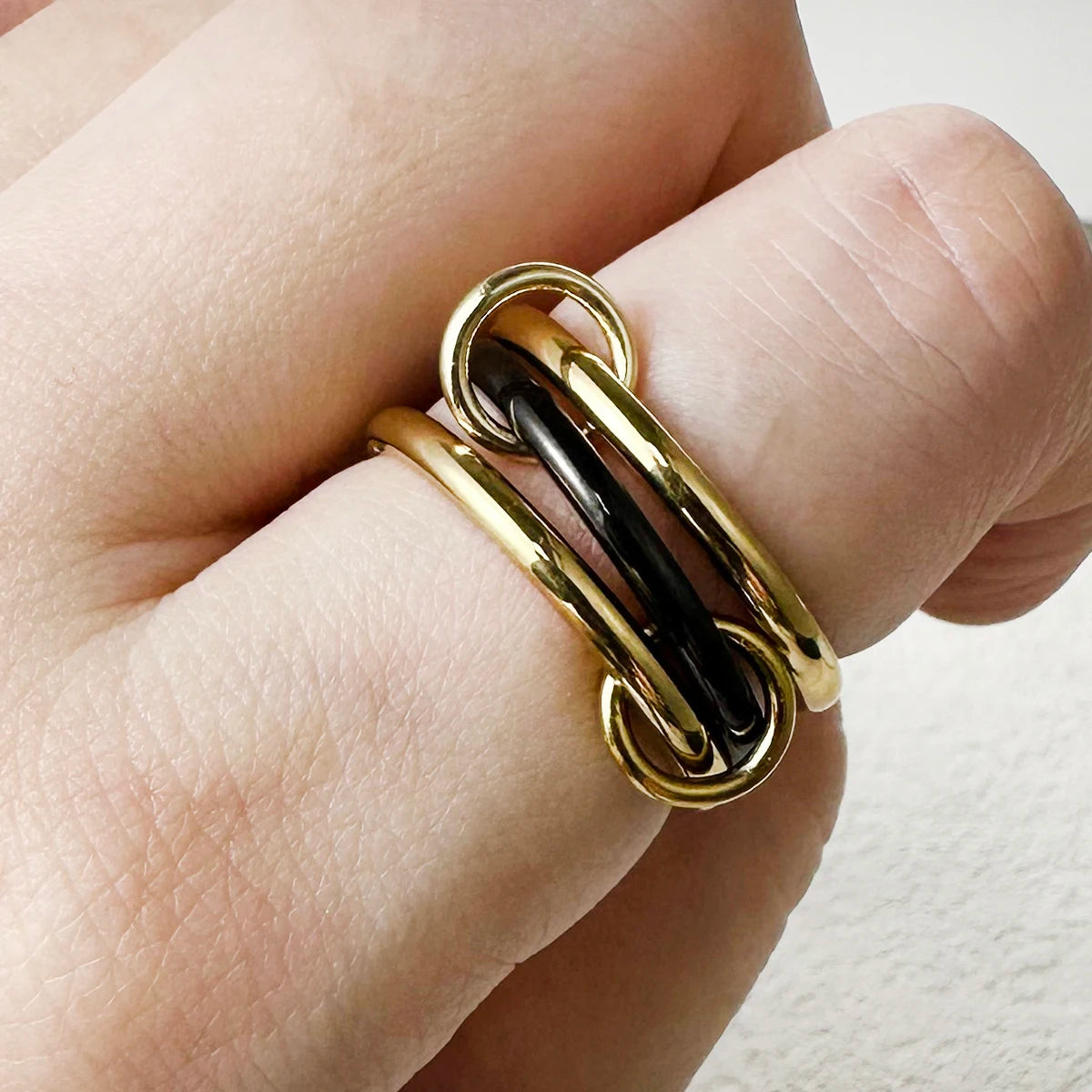 INS 3pcs Multi Layers Rings Stack Set Black Gold Double Color Stainless Steel Stacking Ring Simple For Women Trendy Jewelry Gift